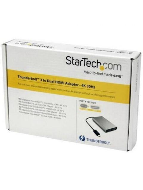 STARTECH  ADAPTADOR DE VIDEO THUNDERBOLT 3 A DOBLE HDMI 4K 60HZ PLATA