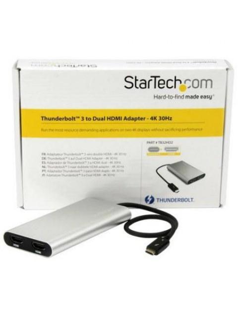 STARTECH  ADAPTADOR DE VIDEO THUNDERBOLT 3 A DOBLE HDMI 4K 60HZ PLATA