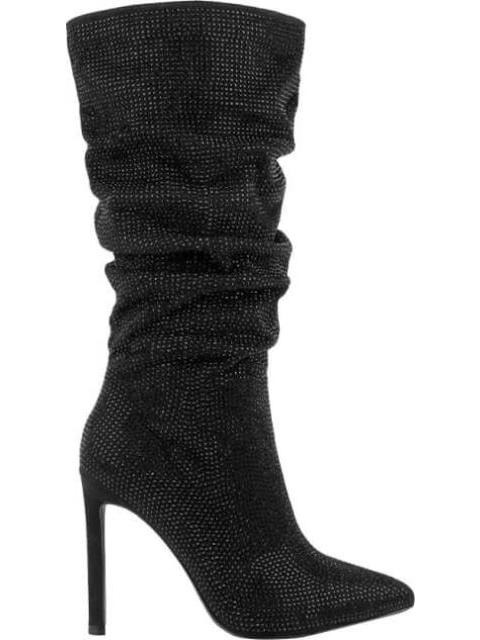 BOTA ALTA TUBO CON ARRUGA PIEDRAS NEGRO BELINDA PEREGRIN