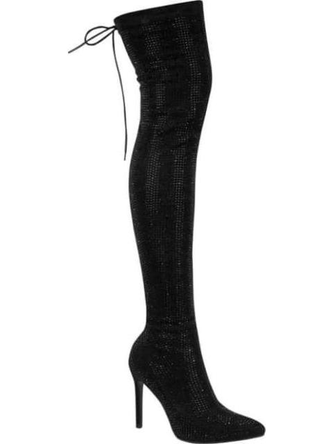 BOTA EXTRA LARGA ANTE STRETCH PIEDRAS TACON DELGADO NEGRO THALIA SODI