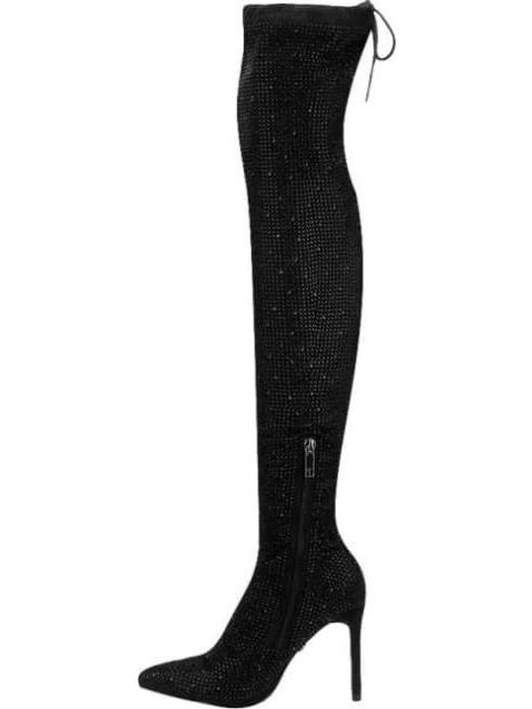 BOTA EXTRA LARGA ANTE STRETCH PIEDRAS TACON DELGADO NEGRO THALIA SODI