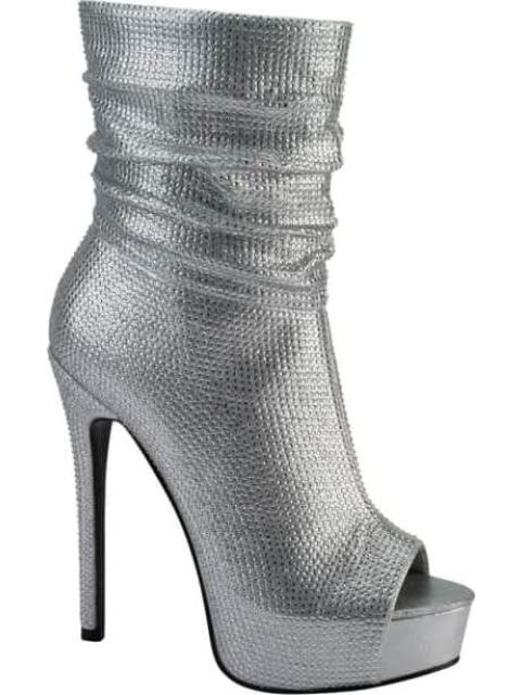 BOTA VESTIR CON PEDRERIA BOCA DE PESCADO PLATA THALIA SODI