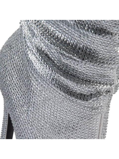 BOTA VESTIR CON PEDRERIA BOCA DE PESCADO PLATA THALIA SODI