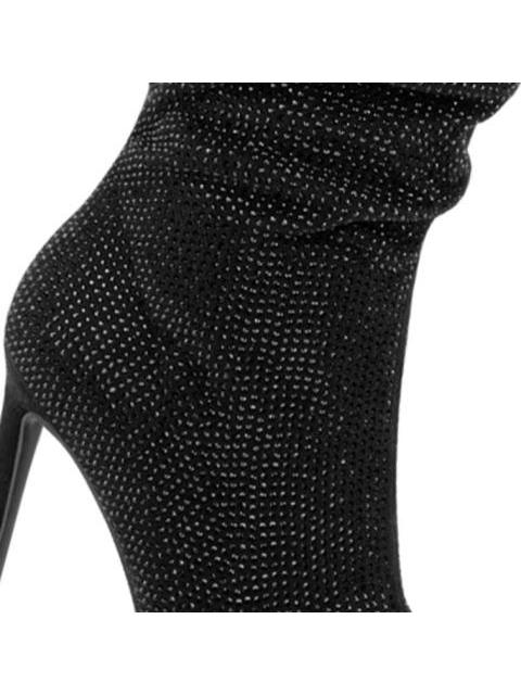 BOTA ALTA TUBO CON ARRUGA PIEDRAS NEGRO BELINDA PEREGRIN