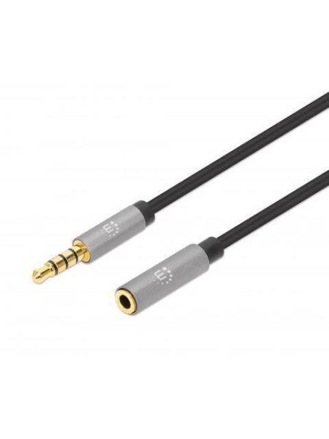 CABLE MANHATTAN AUDIO ESTEREO 3.5MM EXTENSION MACHO - HEMBRA 2M NEGRO-ALUMINIO PLATEADO 356039