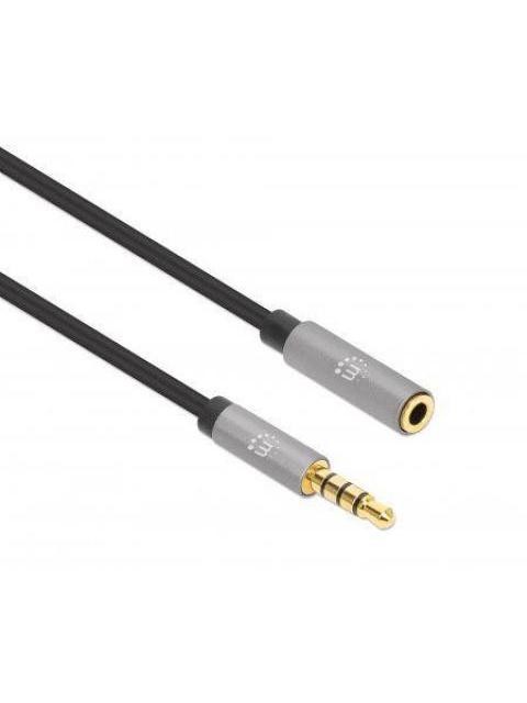 CABLE MANHATTAN AUDIO ESTEREO 3.5MM EXTENSION MACHO - HEMBRA 2M NEGRO-ALUMINIO PLATEADO 356039