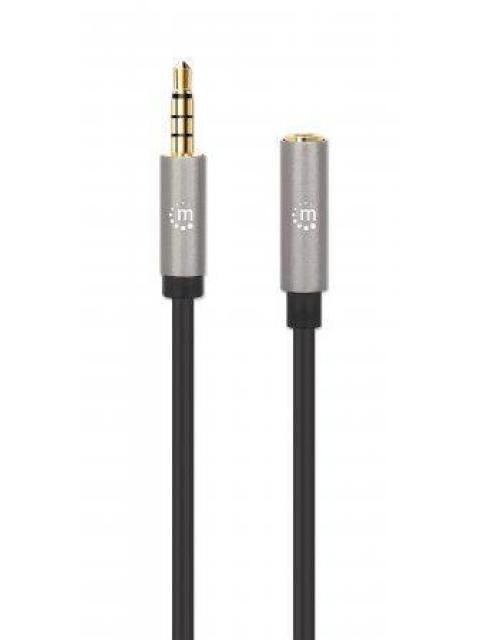 CABLE MANHATTAN AUDIO ESTEREO 3.5MM EXTENSION MACHO - HEMBRA 2M NEGRO-ALUMINIO PLATEADO 356039