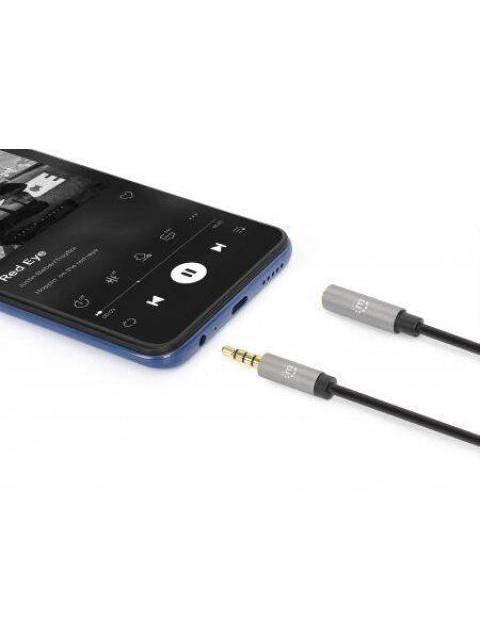CABLE MANHATTAN AUDIO ESTEREO 3.5MM EXTENSION MACHO - HEMBRA 2M NEGRO-ALUMINIO PLATEADO 356039