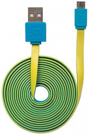 MANHATTAN CABLE PLANO USB 2.0 A MACHO - MICRO USB 2.0 B MACHO 1.8 METROS AZUL-AMARILLO