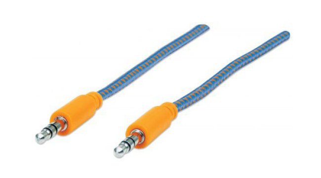 MANHATTAN 3.5MM MACHO - 3.5MM MACHO CON RECUBRIMIENTO TEXTIL 1 METRO AZUL-NARANJA