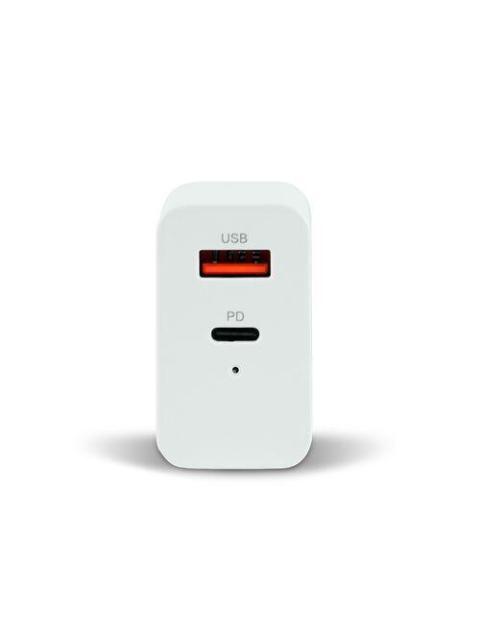 CARGADOR UNIVERSAL VORAGO QUICK CHARGE DOBLE ENTRADA USB-C - USB-A 20W BLANCO AU-350-WH