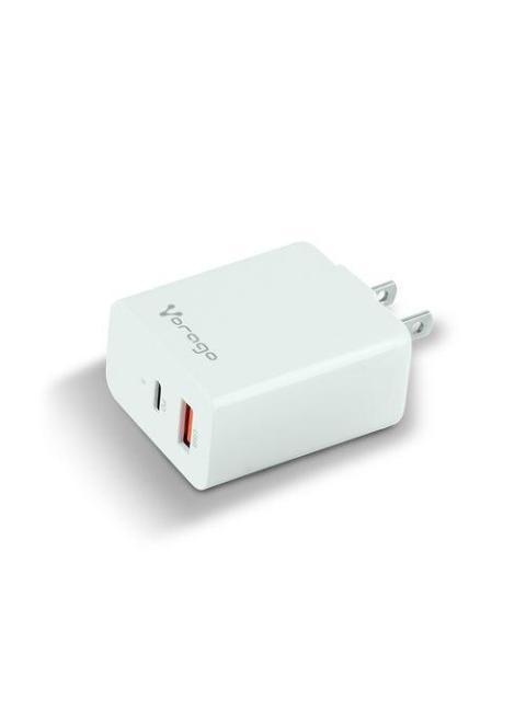 CARGADOR UNIVERSAL VORAGO QUICK CHARGE DOBLE ENTRADA USB-C - USB-A 20W BLANCO AU-350-WH