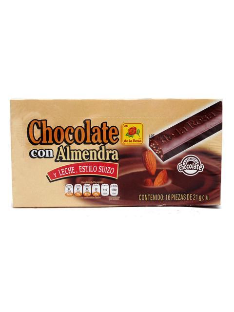CHOCOLATE SUIZO DE LA ROSA ALMENDRA PAQUETE CON 16 PIEZAS DE 21 GR