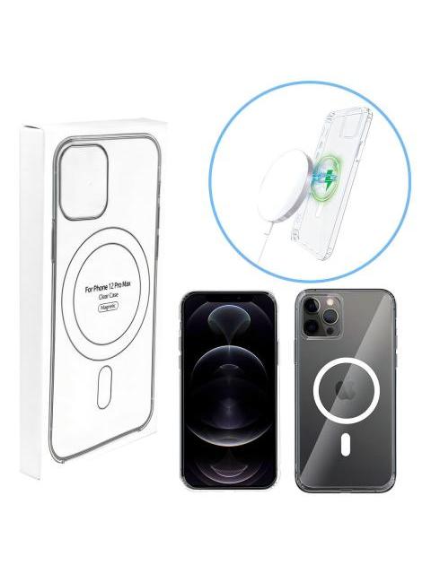 FUNDA MAGNETICA CARGA INALAMBRICA PARA IPHONE 12 PRO MAX COLOR TRANSPARENTE LISO