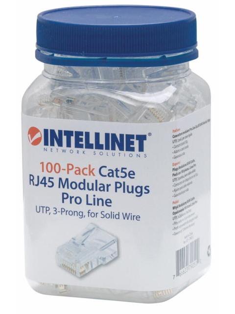 INTELLINET PLUG RJ-45 CAT5E UTP SOLIDO BOTE CON 100 PIEZAS TRANSPARENTES