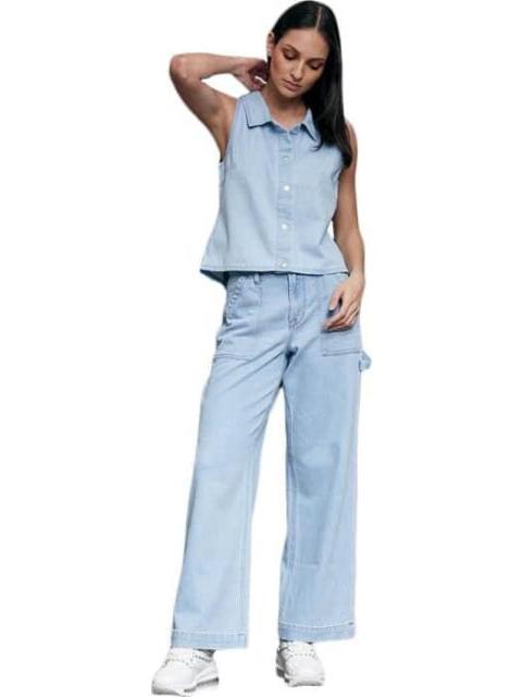 JEANS CORTE WIDE LEG CINTURA ALTA BLEACH ATMOSPHERE DNM