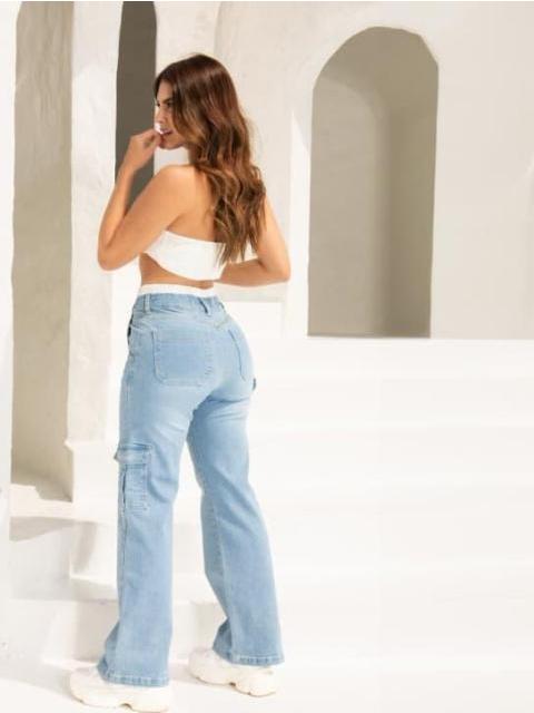 JEANS WIDE LEG CINTURA REGULAR GRIS FERGINO