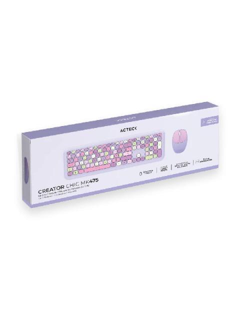 KIT DE TECLADO Y MOUSE ACTECK CREATOR CHIC COLORS MK475 INALAMBRICO USB MORADO