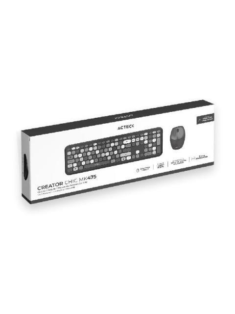 KIT DE TECLADO Y MOUSE ACTECK CREATOR CHIC COLORS MK475 INALAMBRICO USB NEGRO