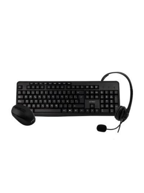 KIT DE TECLADO Y MOUSE ACTECK KT30 ALAMBRICO-INALAMBRICO USB NEGRO (ESPANOL) + AUDIFONOS