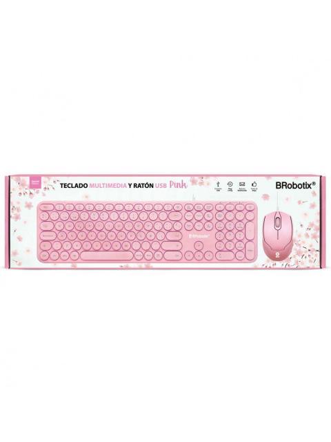 KIT DE TECLADO Y MOUSE BROBOTIX 6001196 ALAMBRICO USB ROSA (ESPANOL)