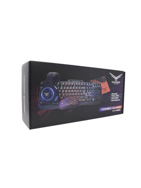 KIT GAMER 4 EN 1 NACEB TECLADO + MOUSE + AUDIFONOS + MOUSEPAD ALAMBRICO USB NEGRO-ROJO (ESPANOL)
