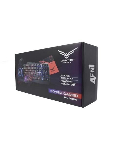 KIT GAMER 4 EN 1 NACEB TECLADO + MOUSE + AUDIFONOS + MOUSEPAD ALAMBRICO USB NEGRO-ROJO (ESPANOL)