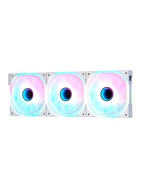 KIT VENTILADORES MODULARES GAME FACTOR FKG500 3 FANS 120MM 58 CFM RGB CONTROL REMOTO BLANCO