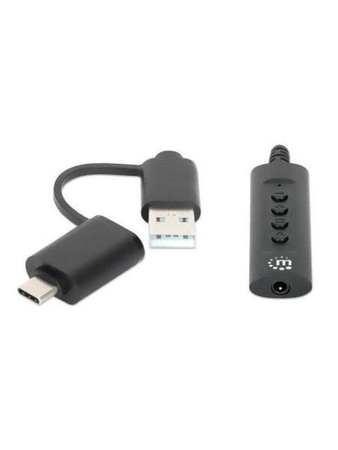 MANHATTAN ADAPTADOR DE AUDIO USB C-USB A MACHO - 3.5MM HEMBRA NEGRO