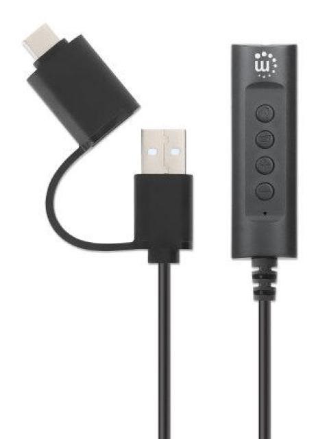 MANHATTAN ADAPTADOR DE AUDIO USB C-USB A MACHO - 3.5MM HEMBRA NEGRO