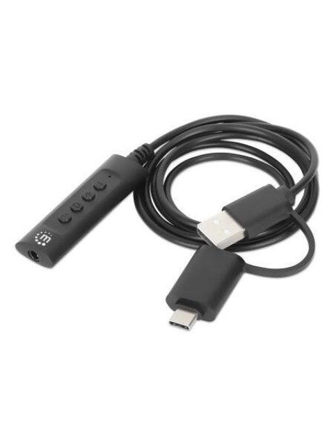 MANHATTAN ADAPTADOR DE AUDIO USB C-USB A MACHO - 3.5MM HEMBRA NEGRO