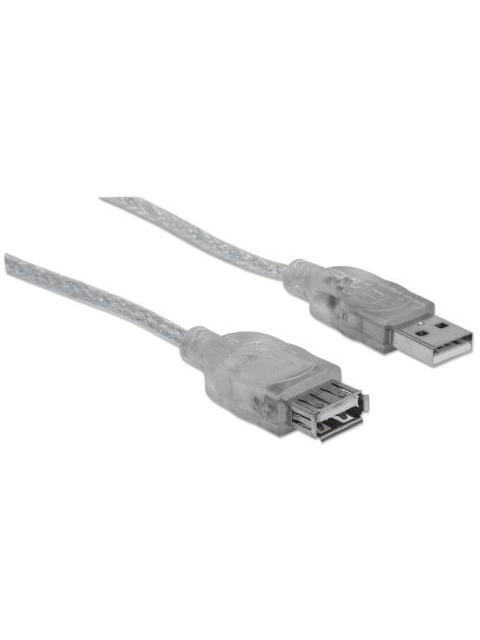 MANHATTAN CABLE EXTENSION DE ALTA VELOCIDAD USB 2.0 USB A MACHO - USB A HEMBRA 3 METROS PLATEADO