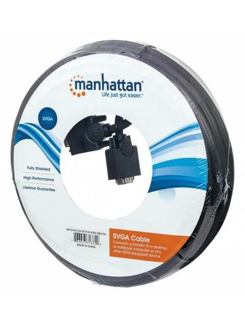 MANHATTAN CABLE PARA MONITOR SVGA 8MM VGA (D-SUB) MACHO - VGA (D-SUB) MACHO 15 METROS NEGRO