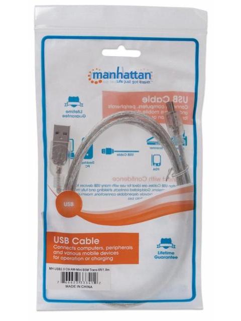 MANHATTAN CABLE USB MACHO- USB MINI MACHO 1.8 METROS TRANSPARENTE