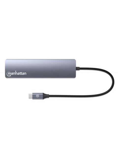 MANHATTAN HUB USB-C MACHO - 3X USB 3.0 1X USB-C 1X HDMI 1X RJ-45 GRIS