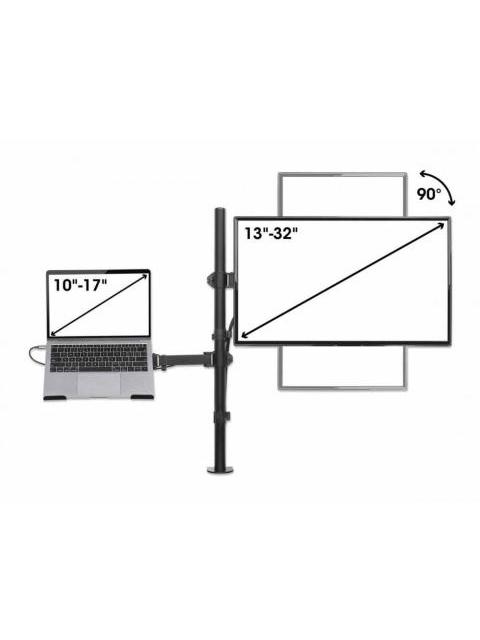 MANHATTAN SOPORTE 462136 PARA ESCRITORIO COMBINADO CON BRAZO PARA MONITOR Y SOPORTE PARA LAPTOP 13 A 32 HASTA 8 KG NEGRO