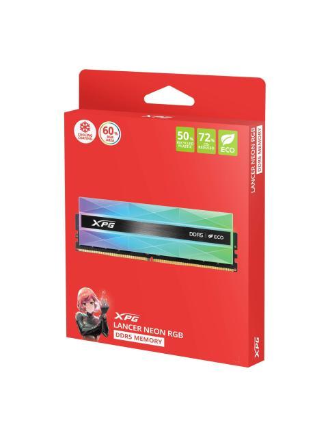 MEMORIA RAM ADATA XPG LANCER NEON RGB DDR5 KIT 2X16GB UDIMM 8000MT-S. DISIPADOR DE ALUMINIO GRIS PLATEADO. AX5U8000C3816GDCLANRSG