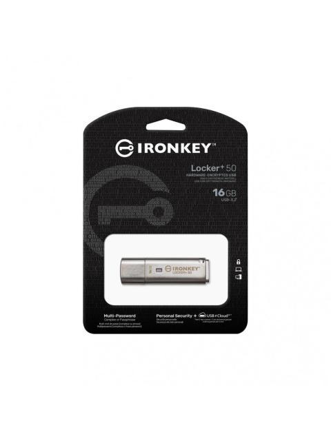 MEMORIA USB KINGSTON IRONKEY LOCKER+ 50 16GB USB 3.2 LECTURA 145 MB-S ESCRITURA 115 MB-S PLATA