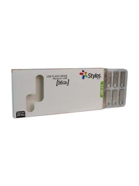MEMORIA USB STYLOS ST100 16GB USB 2.0 PLATA 20 PIEZAS