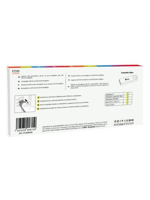 MEMORIA USB STYLOS ST100 16GB USB 2.0 PLATA 20 PIEZAS