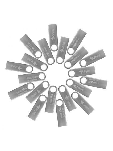 MEMORIA USB STYLOS ST100 16GB USB 2.0 PLATA 20 PIEZAS