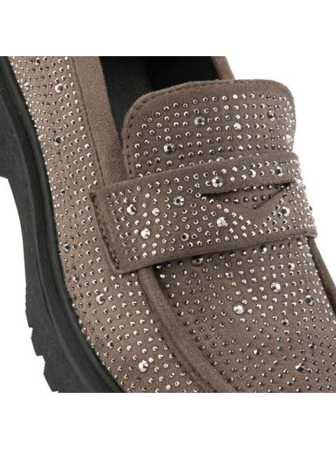 MOCASIN SUELA DENTADA PEDRERIA TAUPE VI LINE FASHION