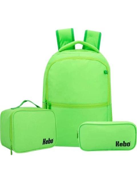 MOCHILA LAPICERA Y LONCHERA KIT ESCOLAR VERDE KEBO
