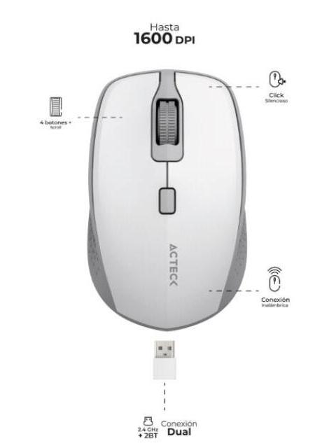MOUSE ACTECK OPTICO OPTIMIZE TRIP MI670 INALAMBRICO USB-A 1600DPI BLANCO