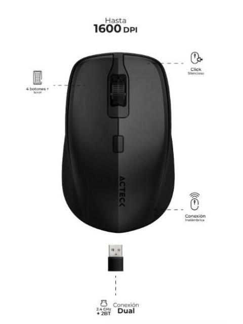 MOUSE ACTECK OPTICO OPTIMIZE TRIP MI670 INALAMBRICO USB-A 1600DPI NEGRO