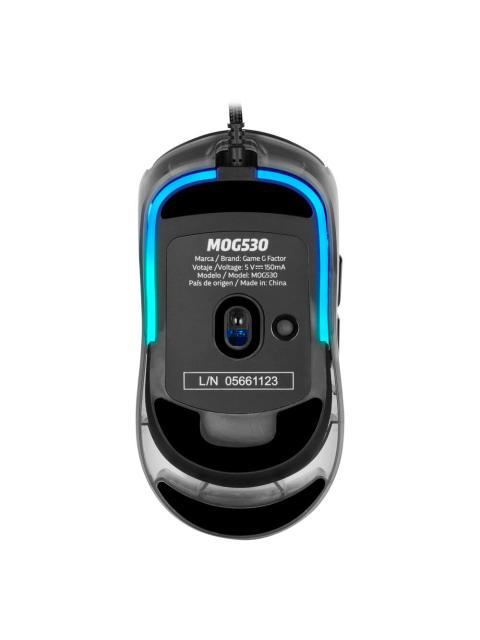 MOUSE GAME FACTOR MOG530BK CARCASAS INTERCAMBIABLES PIXART 3327 12 000 DPI RGB USB NEGRO