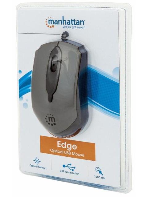MOUSE MANHATTAN OPTICO EDGE ALAMBRICO USB 1000DPI NEGRO-PLATA