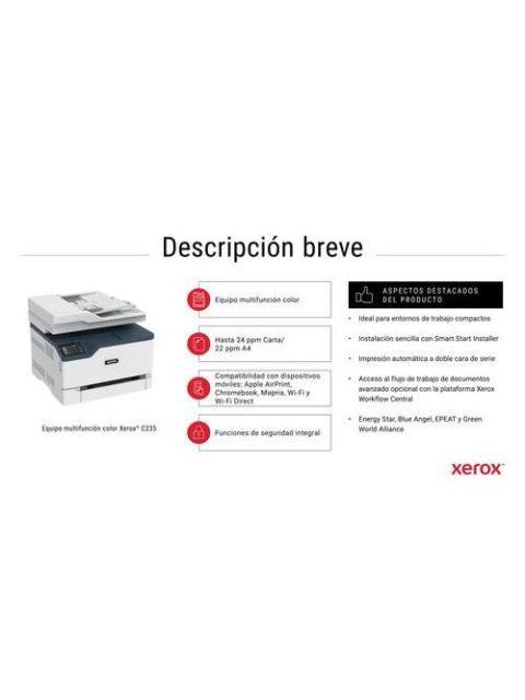 MULTIFUNCIONAL LASER XEROX C235 INALAMBRICO A COLOR 600DPI BLANCO C235V-DNI