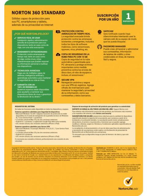 NORTON 360 STANDARD INTERNET SEC 1L 1A