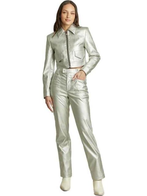 PANTALON RECTO METALICO PLATA HOLLY LAND